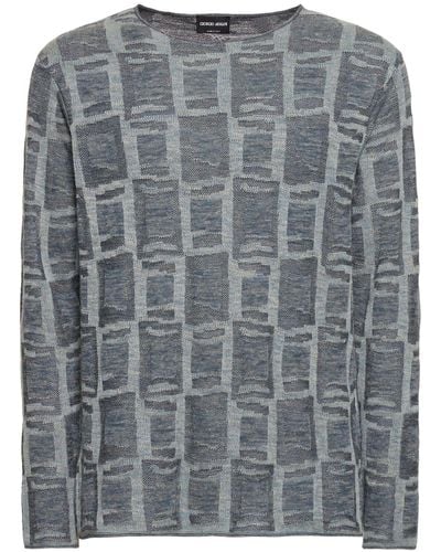 Giorgio Armani Linen Blend Jacquard Sweater - Gray