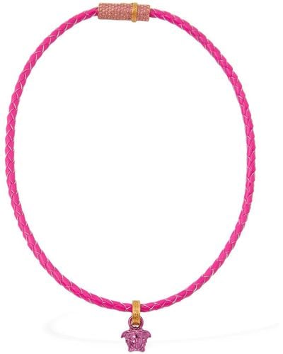 Versace Medusa Charm Leather Necklace - Pink