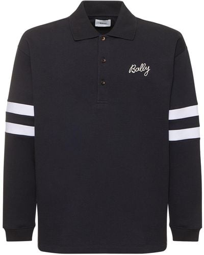 Bally Logo Cotton Long Sleeve Polo - Blue