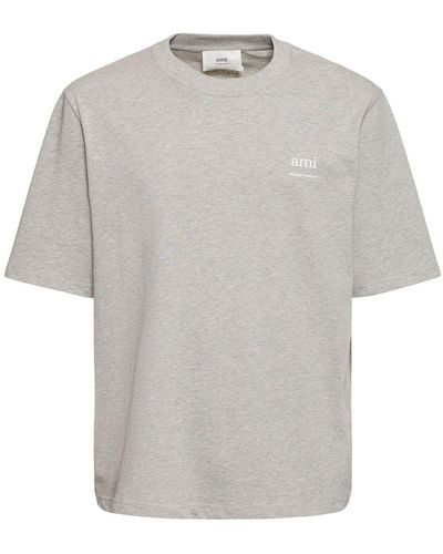 Ami Paris Logo Printed Boxy Cotton T-shirt - Gray