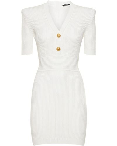 Balmain Mini-robe en maille de viscose mélangée - Blanc