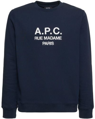 A.P.C. Logo Embroidered French Terry Sweatshirt - Blue