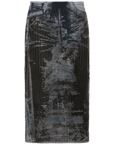 DIESEL Denim Low Rise Midi Skirt - Black