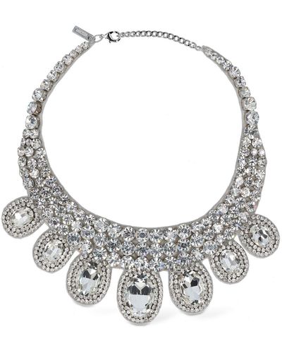 Moschino Crystal Drop Collar Necklace - Grey