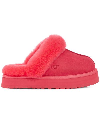 UGG 25mm Disquette Suede & Shearling Mules - Red