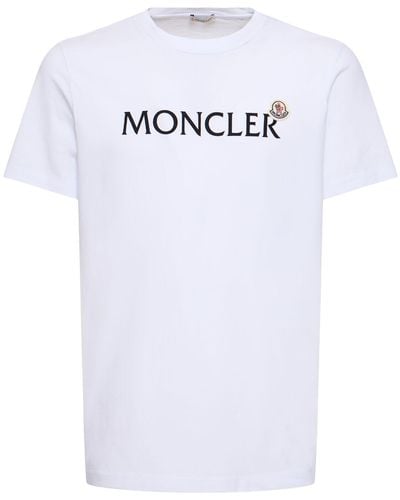 Moncler T-shirt Aus Baumwolle Mit Logobeflockung - Weiß