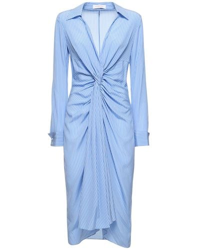 Michael Kors Gathered Silk Crepe Shirt Dress - Blue