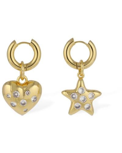 Timeless Pearly Star & Heart Mismatched Crystal Earrings - Metallic