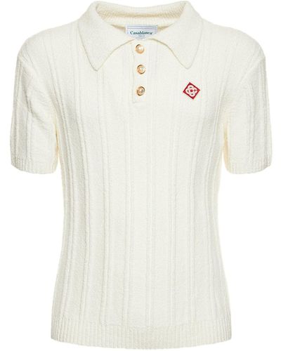 CASABLANCA Polohemd Aus Baumwoll-boucle-strick Mit Logo - Weiß