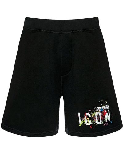 DSquared² Icon Splatter Cotton Jersey Sweat Shorts - Black