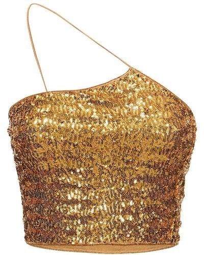 Oséree Sequined One-Strap Crop Top - Natural