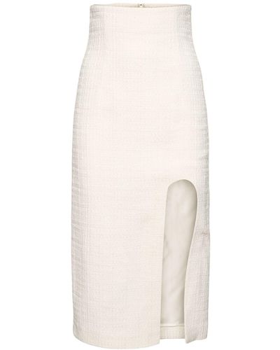 ALESSANDRO VIGILANTE High Waist Tweed Midi Skirt - White