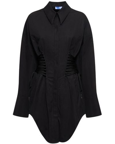 Mugler Cotton Poplin Mini Shirt Dress - Black