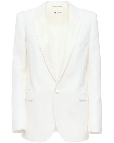 Saint Laurent Classic Wool Blazer W/ Satin Lapels - White