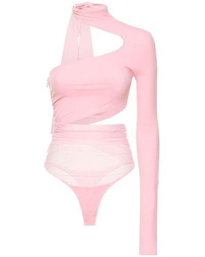 Mugler Lvr Exclusive Jersey & Tulle Cutout Body - Pink