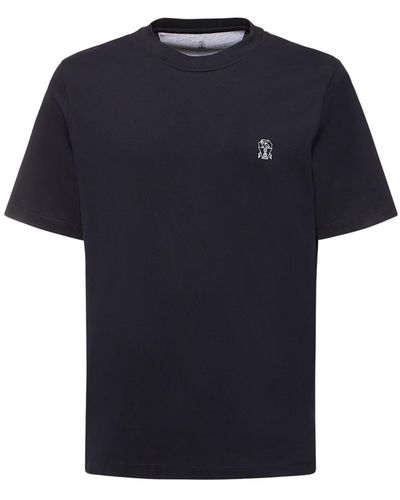 Brunello Cucinelli Logo Cotton Jersey T-Shirt - Blue