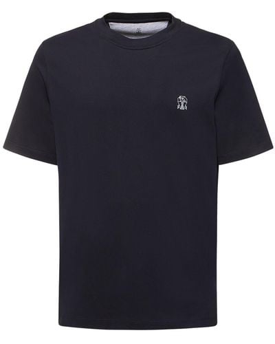 Brunello Cucinelli T-shirt en jersey de coton à logo - Bleu