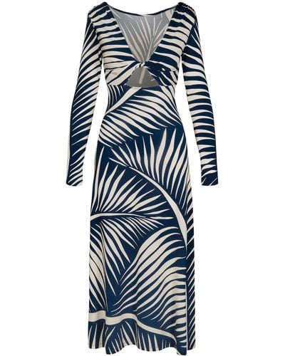 Johanna Ortiz Printed Shiny Jersey Cutout Midi Dress - Blue
