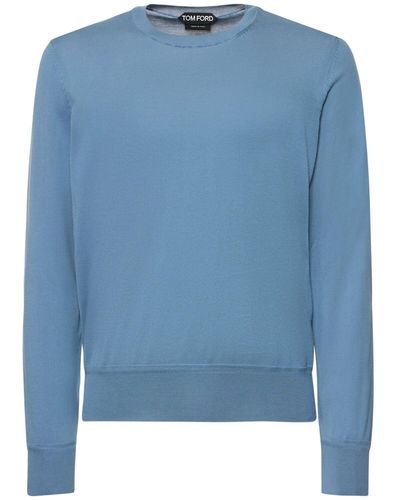 Tom Ford Sweater Aus Baumwolle Mit Beflockung - Blau