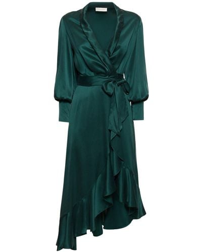 Zimmermann Silk Midi Wrap Dress - Green
