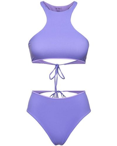The Attico Jersey Halter Neck Cutout Bikini Set - Purple