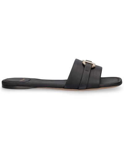 Ferragamo Leah Flat Leather Slides - Black
