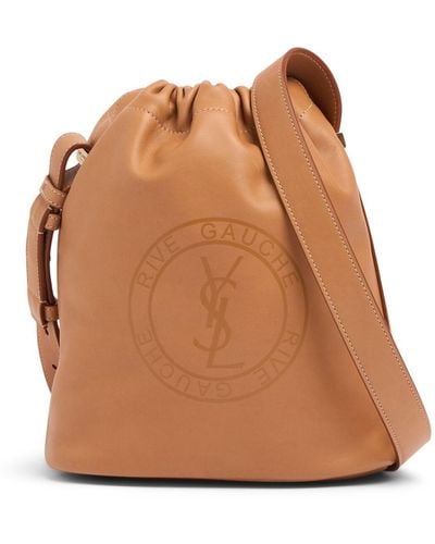 Saint Laurent Rive Gauche Laced Leather Bucket Bag - Brown