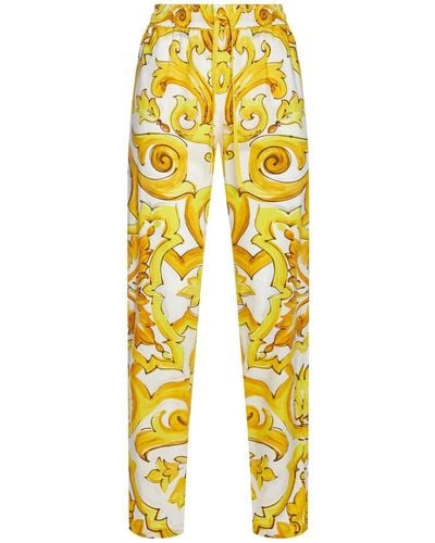 Dolce & Gabbana Printed Elastic Waist Wide Trousers - Yellow