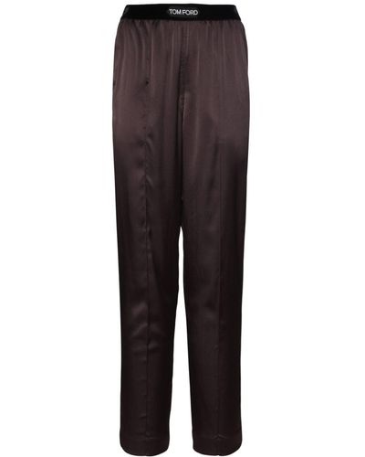 Tom Ford Pantalon De Pyjama En Satin De Soie À Logo - Marron