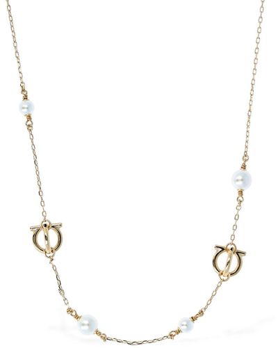 Ferragamo 3d Gancio & Faux Pearl Chain Necklace - Natural