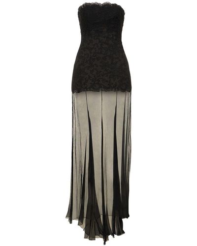 Ermanno Scervino Lace & Tulle Strapless Long Dress - Black