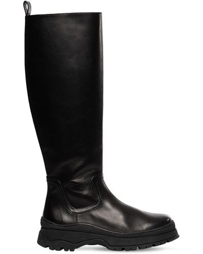 STAUD 35mm Bow Leather Tall Boots - Black