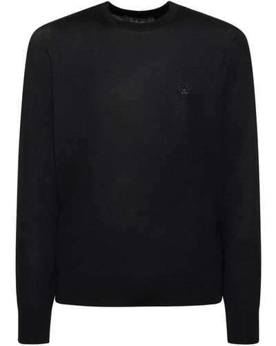 Versace Logo Wool Blend Knit Sweater - Black