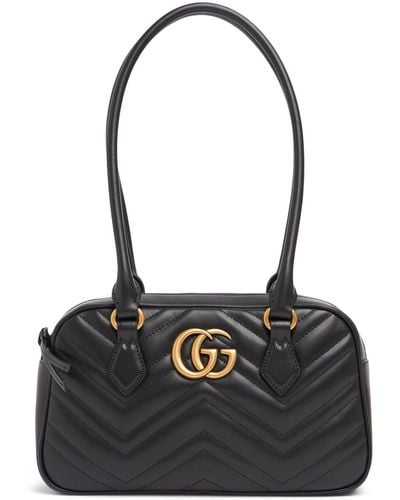 Gucci Small gg Marmont Leather Top Handle Bag - Black