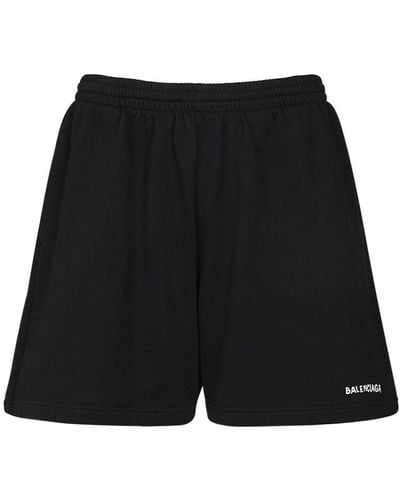 Balenciaga Straight-leg Logo-print Cotton-jersey Shorts - Black