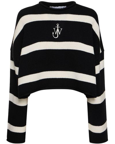 JW Anderson Logo Striped Wool & Cashmere Sweater - Black