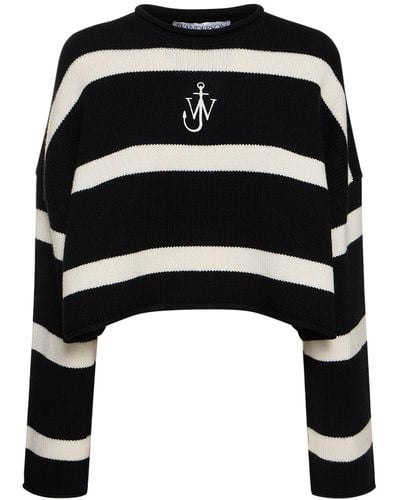 JW Anderson Logo Striped Wool & Cashmere Jumper - Black