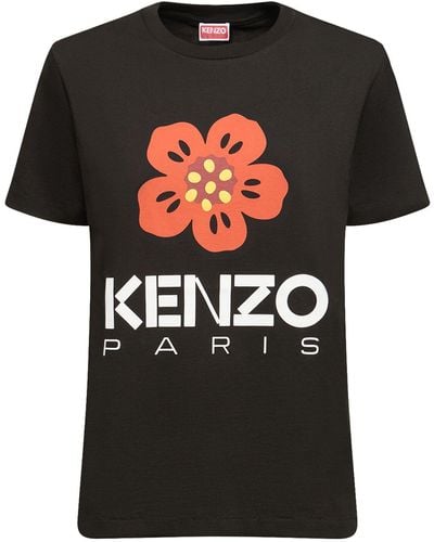 KENZO Printed Logo Loose Cotton Jersey T-Shirt - Black