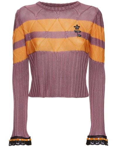 Cormio Olaf Long Sleeve Viscose Sweater W/ Lace - Pink