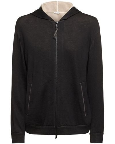 Brunello Cucinelli Cotton Blend Jersey Sweatshirt Hoodie - Black