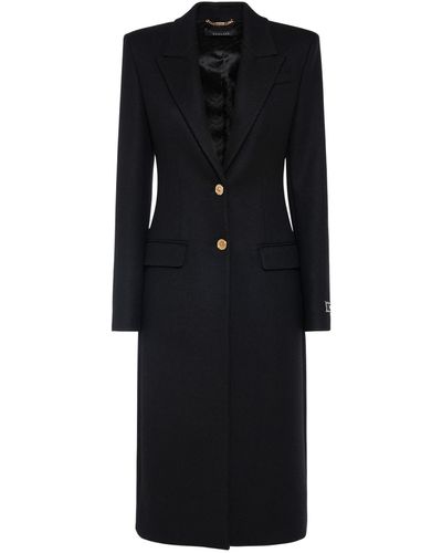 Versace Single Breasted Wool Felt Long Coat - Black
