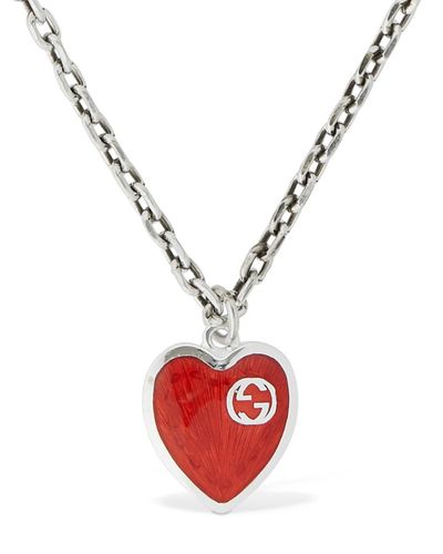 Gucci Heart Enamel Charm Chain Necklace - Metallic