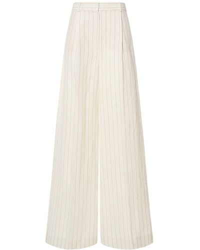 Max Mara Linen Blend Pinstripe Wide Pants - White