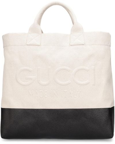 Gucci Cabas Small Bicolor Cotton Tote Bag - Natural