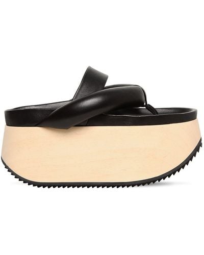 Jil Sander 70mm Leather Flip Flops Wedges - Black
