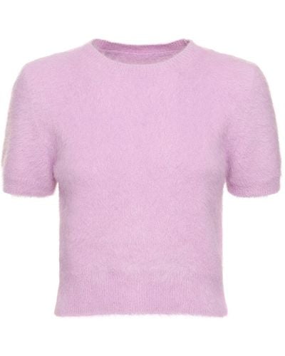Maison Margiela Angora Blend Knit Cropped Sweater - Pink