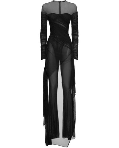 Mugler Mesh Long Sleeve Maxi Jumpsuit - Black