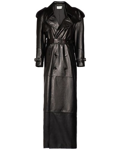 Saint Laurent Leather Long Trench Coat - Black