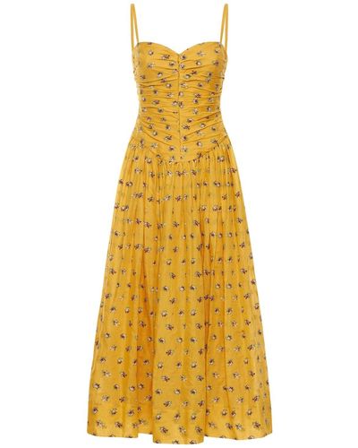 Tory Burch Garden Rose Embroidered Midi Dress - Yellow