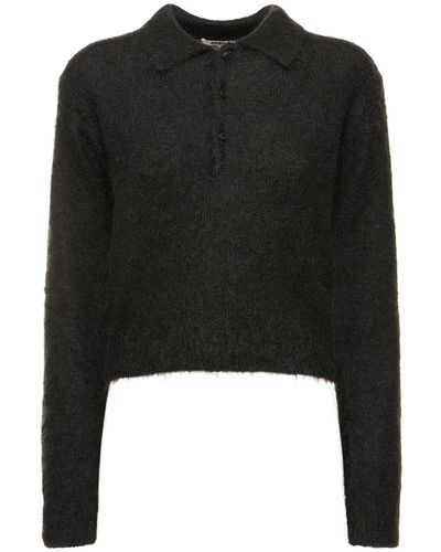 AURALEE Brushed Mohair & Wool Knit Polo - Black